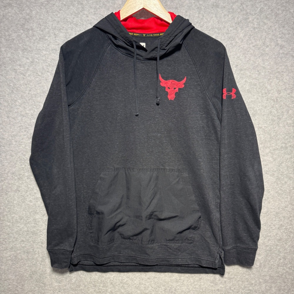 Under Armour Project Rock Hoodie Black Red Brahma Bull Snake Graphic Mens Small
